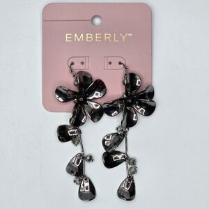 NWT Emberly Hematite Floral Edgy Drop Earrings